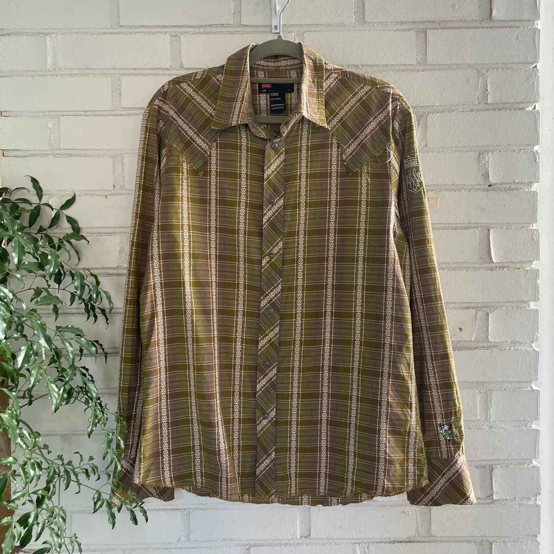 디젤 웨스턴 카키 브라운 코튼 셔츠 상품이미지1