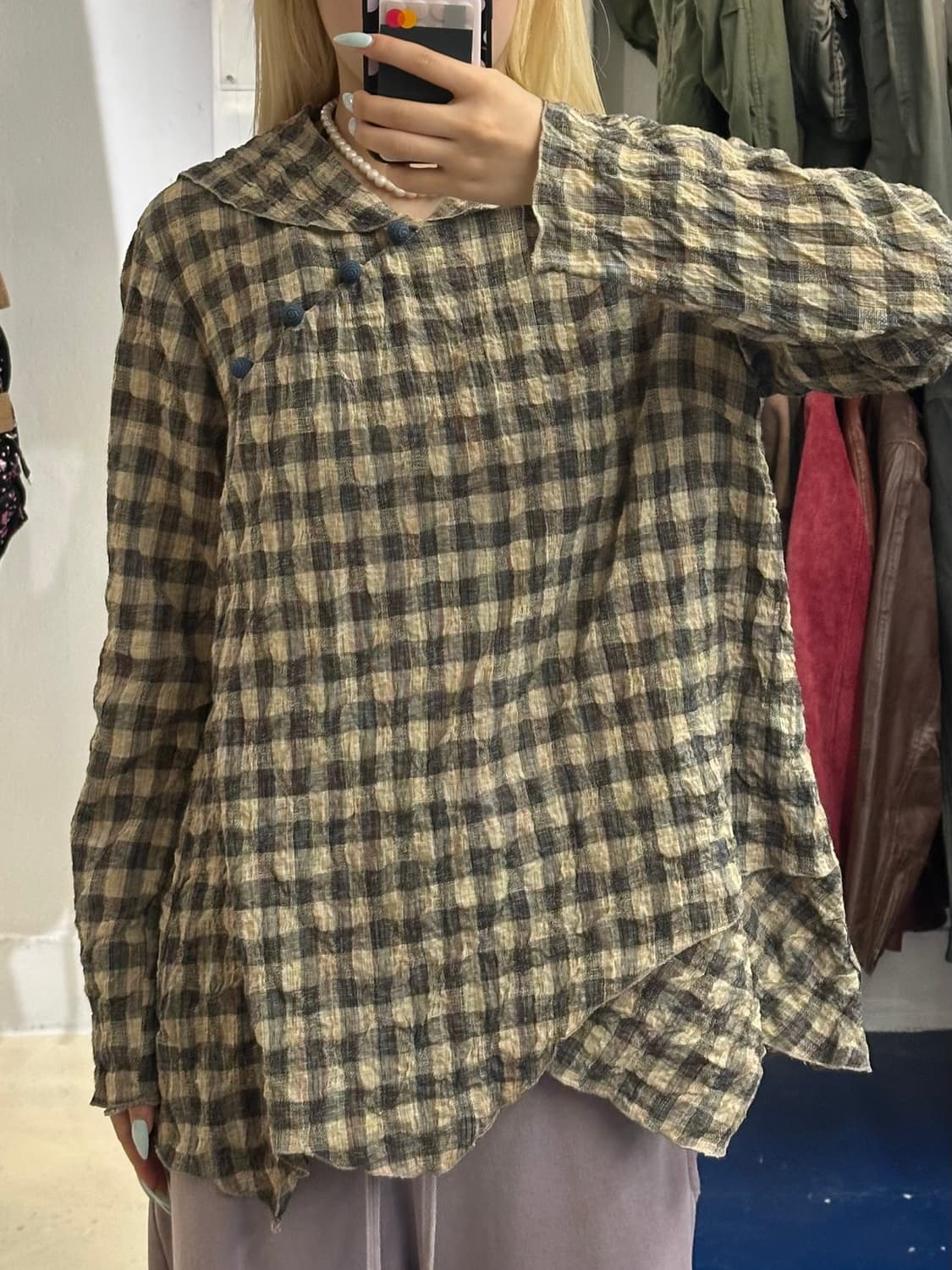 ILY 린넨 체크 hippie 슬리브 상품이미지1