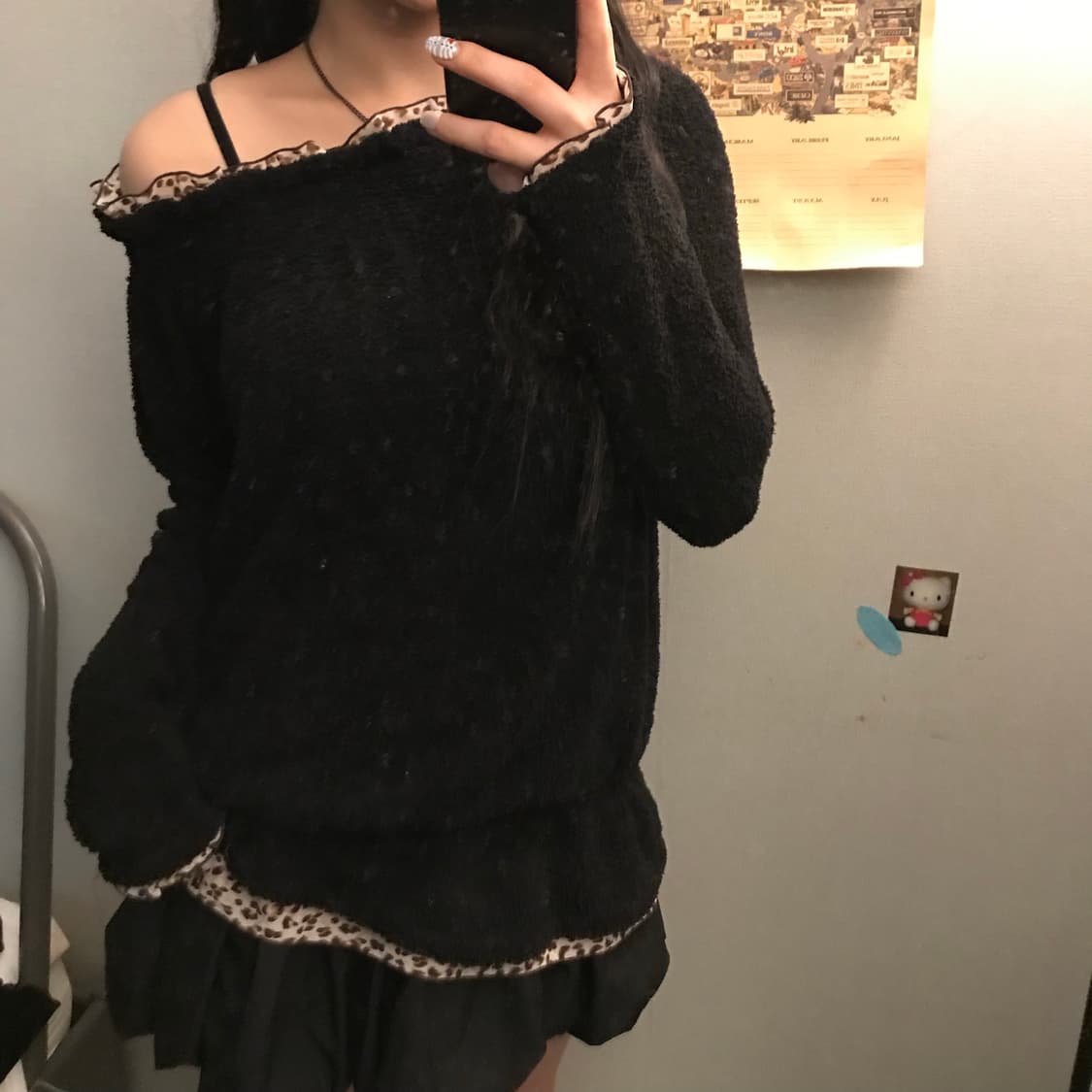 Colza 콜자 오네갸루 레오파드 레이어드 양털 니트 상품이미지1