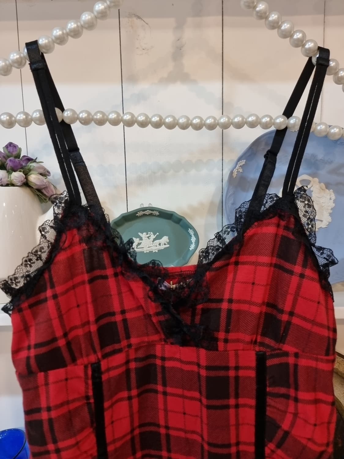 Lilmary 레드 체크  펑크블랙 레이스 상품이미지2