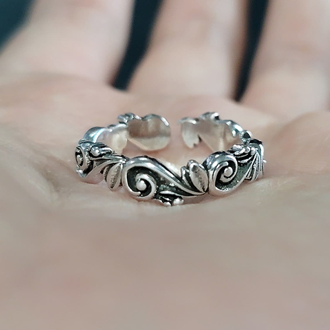 Rynel 백동 남자 엔틱 빈티지 명품 덩굴 꽃 식물 반지 상품이미지4