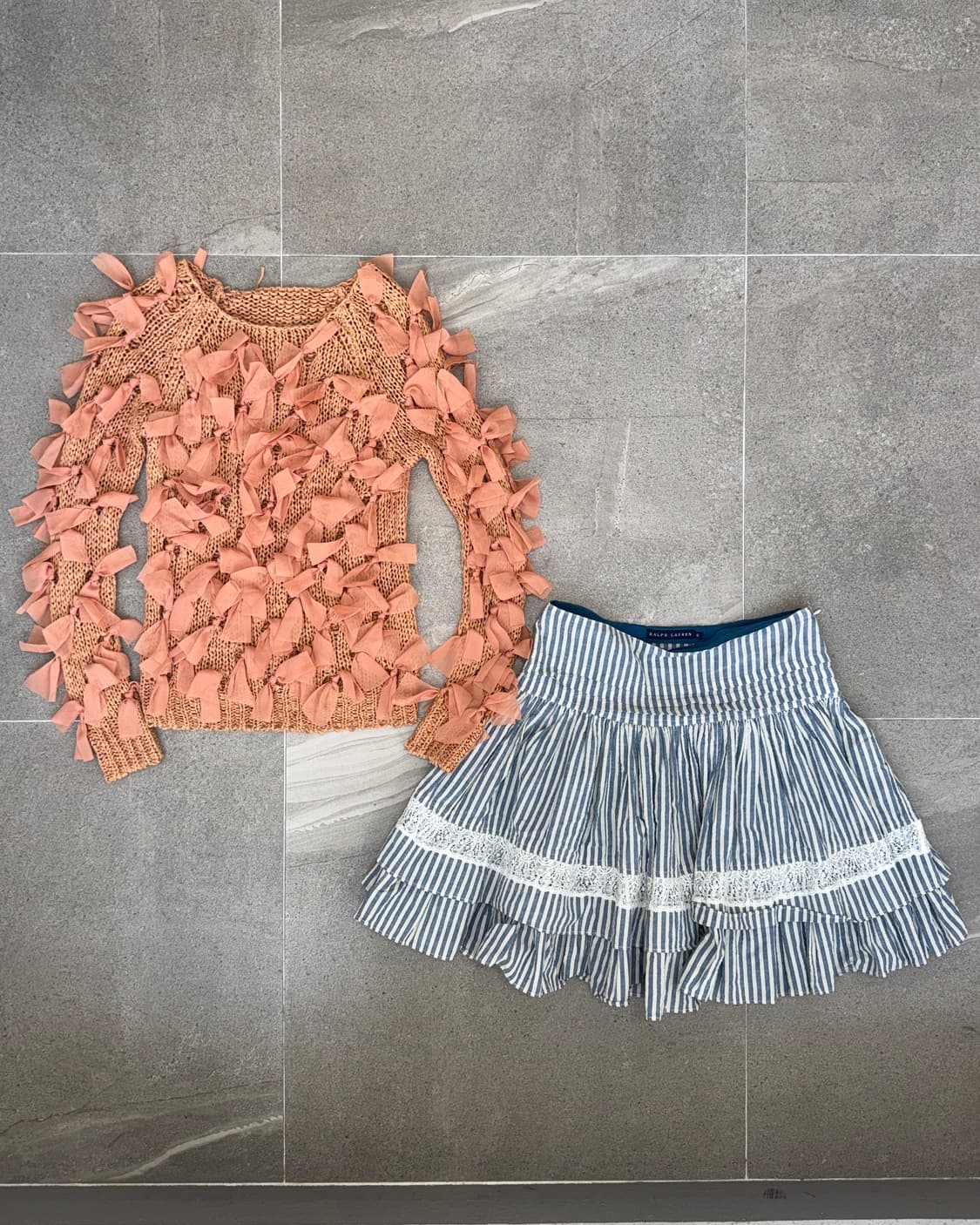Mute orange ribbon trimmed loose knit 상품이미지1