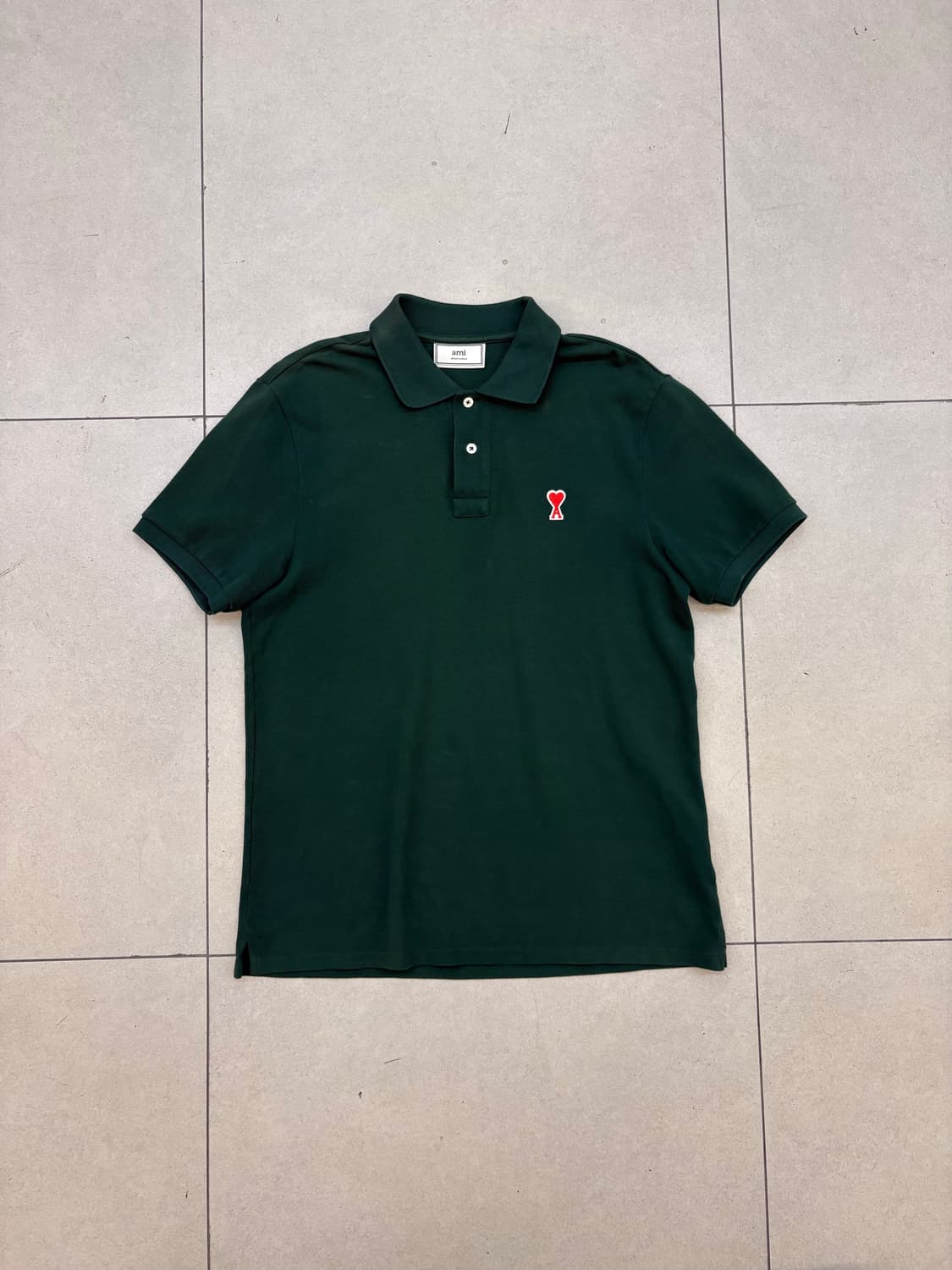 AMI 스몰 하트자수 카라 반팔티 그린 상품이미지2