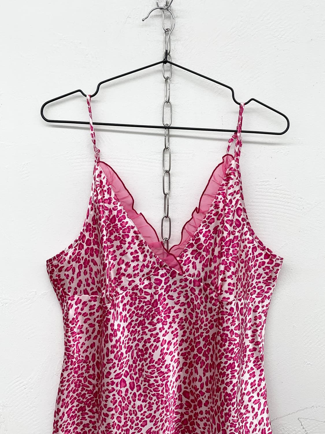 핑크 호피 갸루 새틴 슬립 상품이미지5