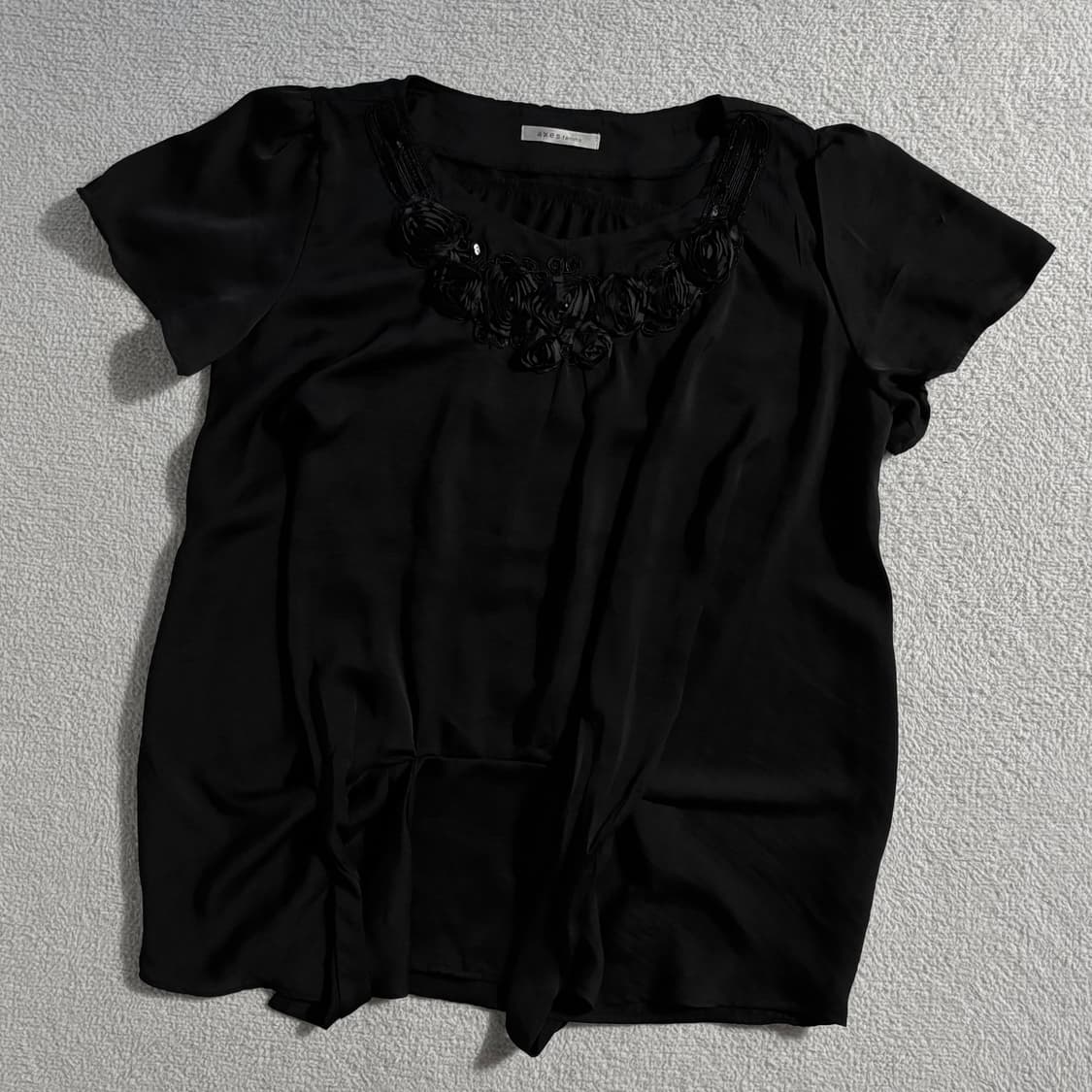 일본빈티지 액시즈팜 블랙로즈 반팔 블라우스 탑 상품이미지1