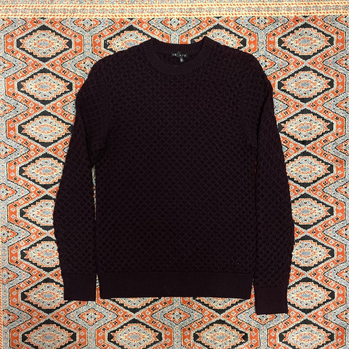 띠어리 버건디 울100 패턴 니트 XS 상품이미지1