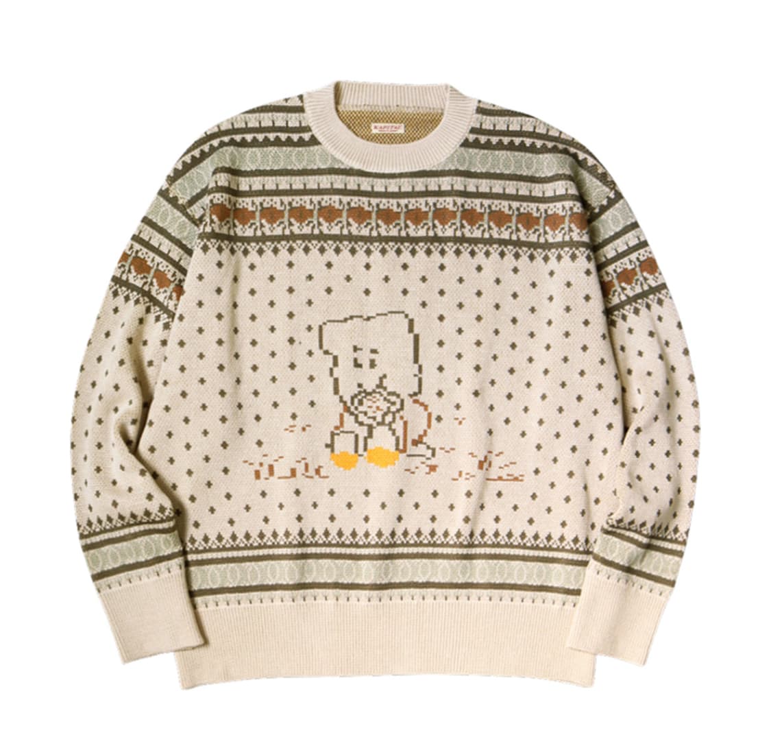 캐피탈 페어 아일 코튼 니트 카키 3사이즈 상품이미지1