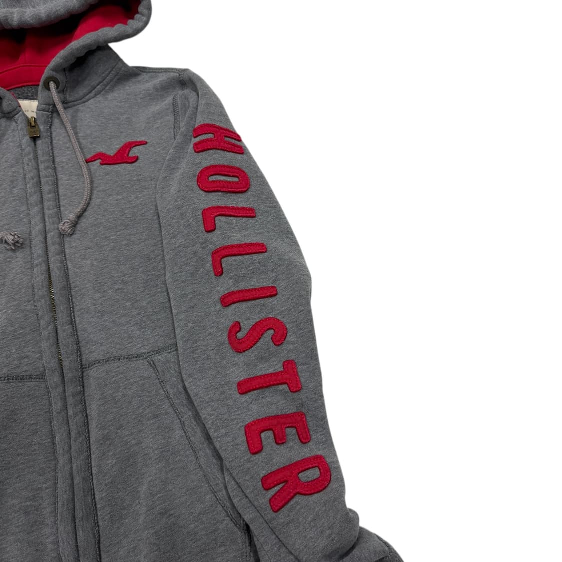 홀리스터 스펠로고 Y2K 기모 후드집업 자켓 그레이 레드 S 상품이미지2