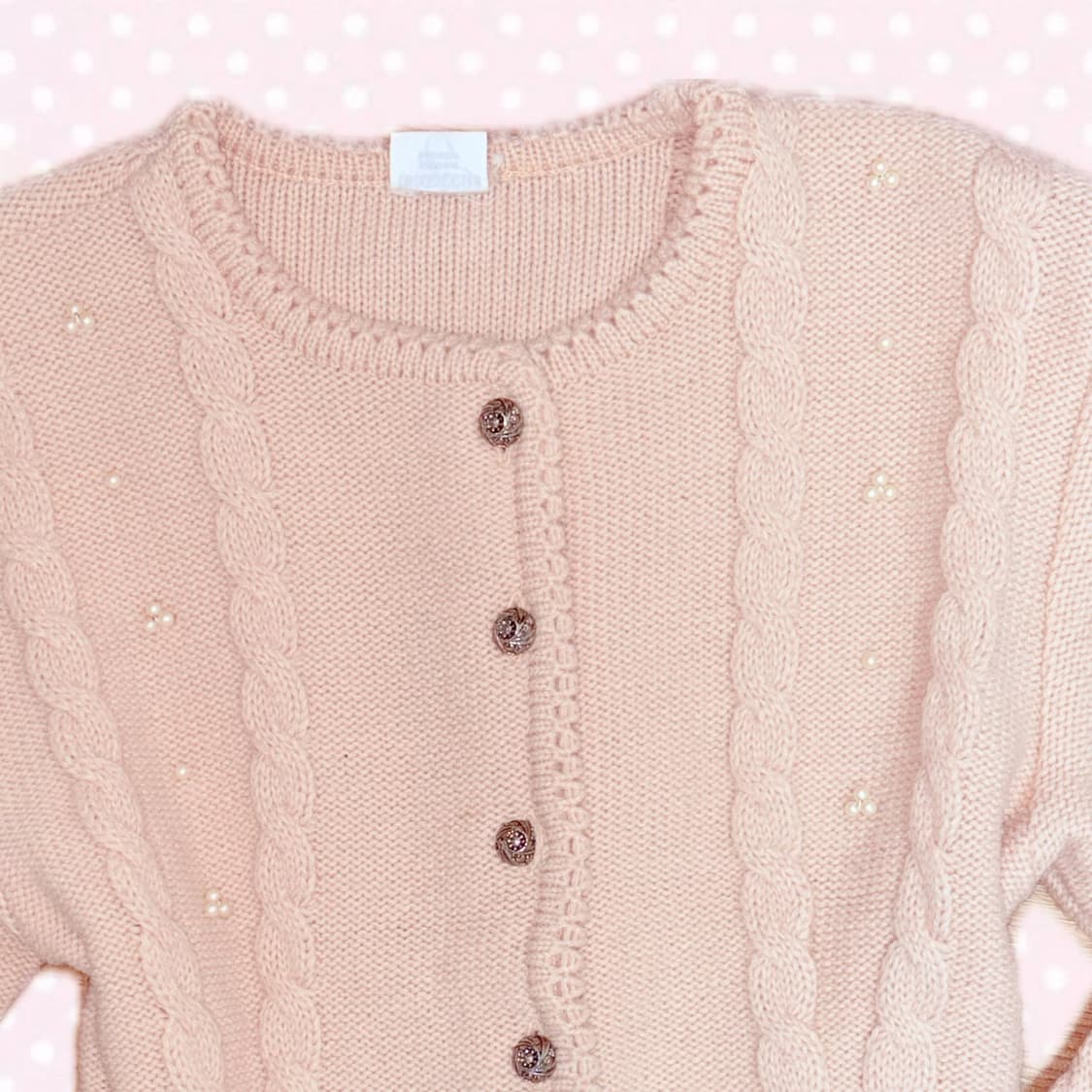 히메갸루 모리걸깔 딸기우유맛 핑크 진주 장식 니트 가디건 상품이미지2
