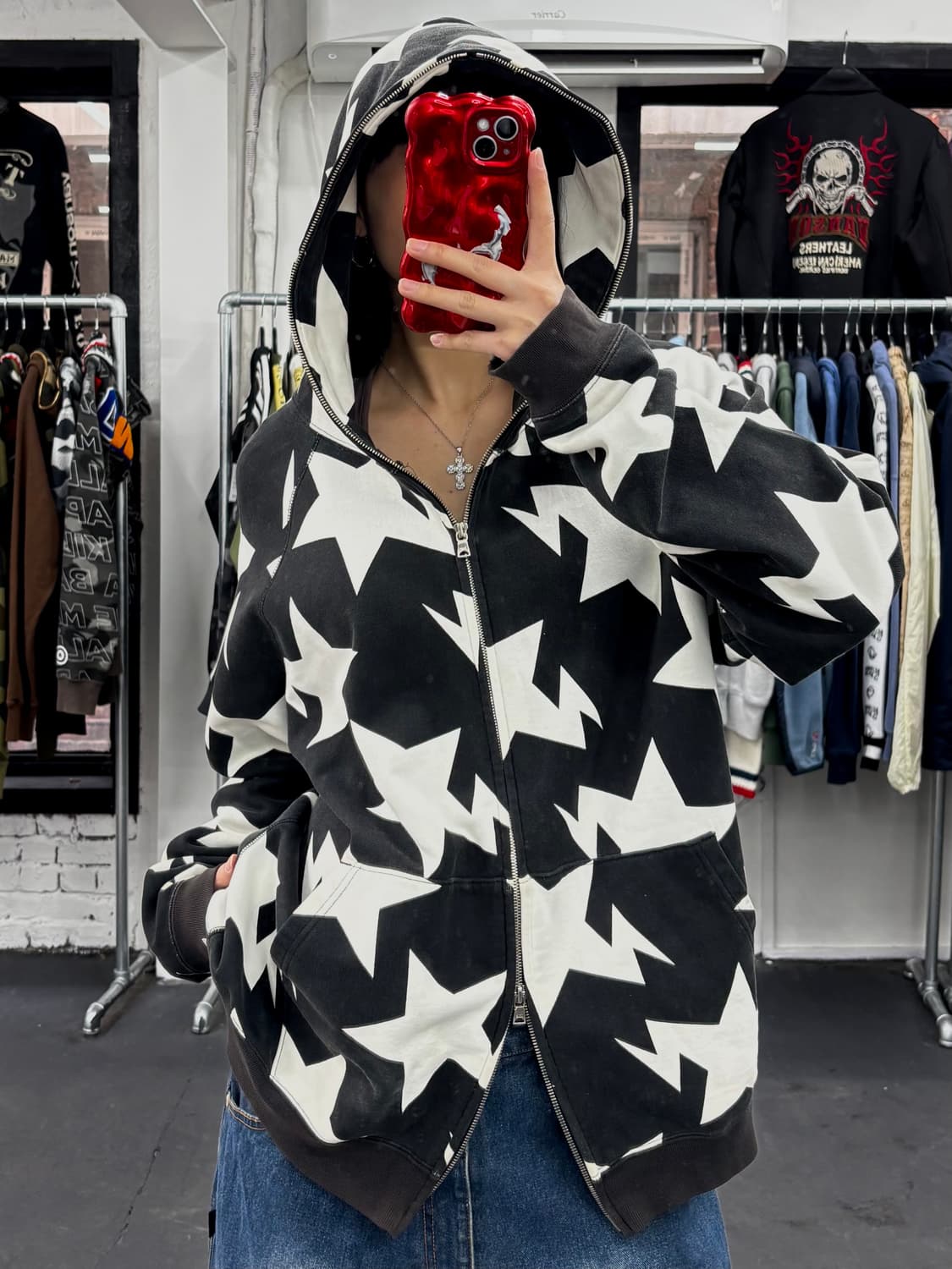 베이프 스타 검흰 후드집업 상품이미지3