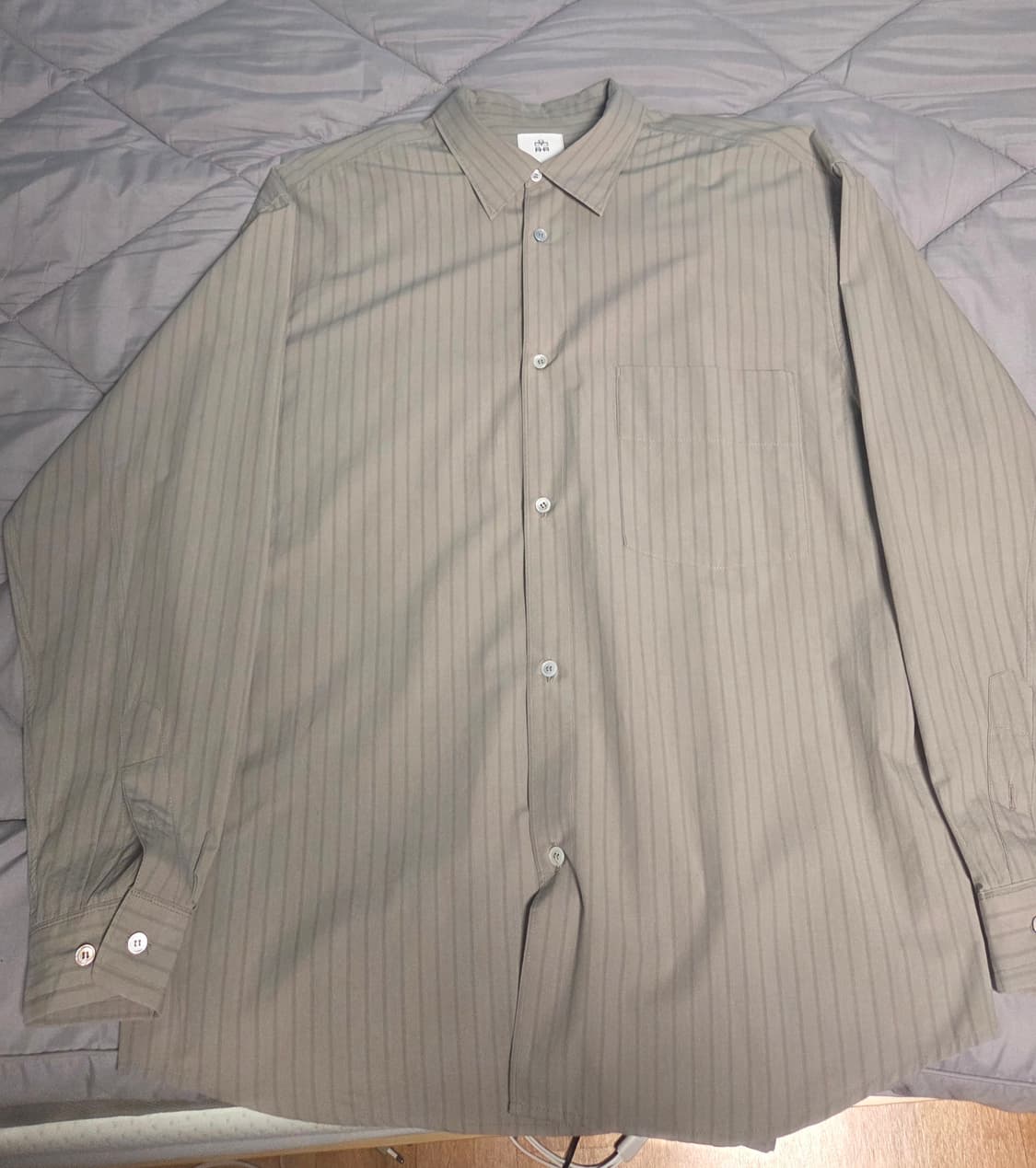 3) 폴리테루 루즈드 스트라이프 셔츠 워시드 그레이 상품이미지2