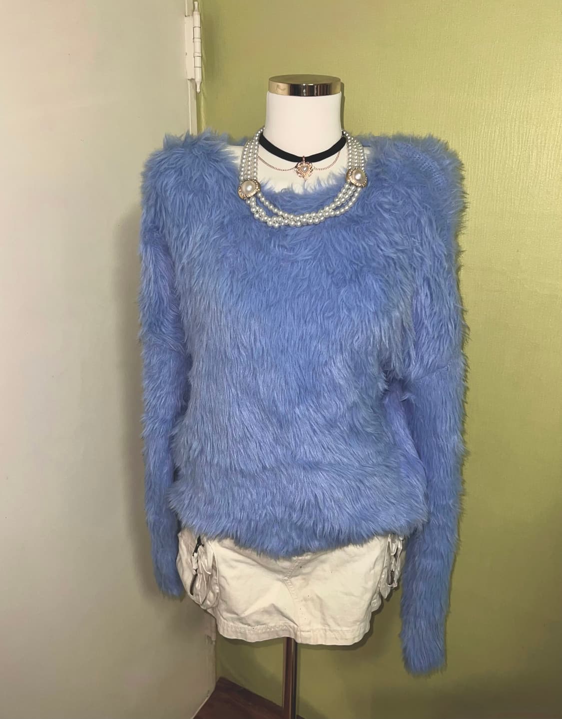 ✨vintage skyblue fur knit 오네갸루 니트✨ 상품이미지1