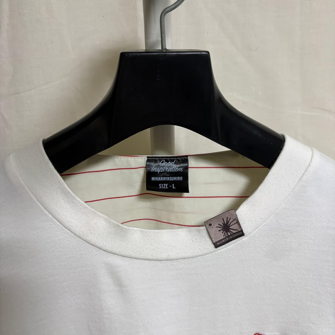 지유 X 미하라야스히로 레이어드 스트라이프 반팔 티셔츠/화이트, L 상품이미지4