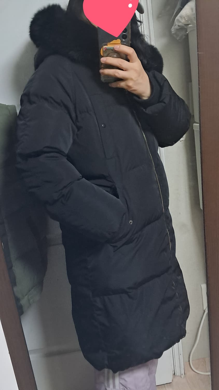 GGPX 블랙 모피퍼 덕다운 롱패딩 S(55~66) 상품이미지10