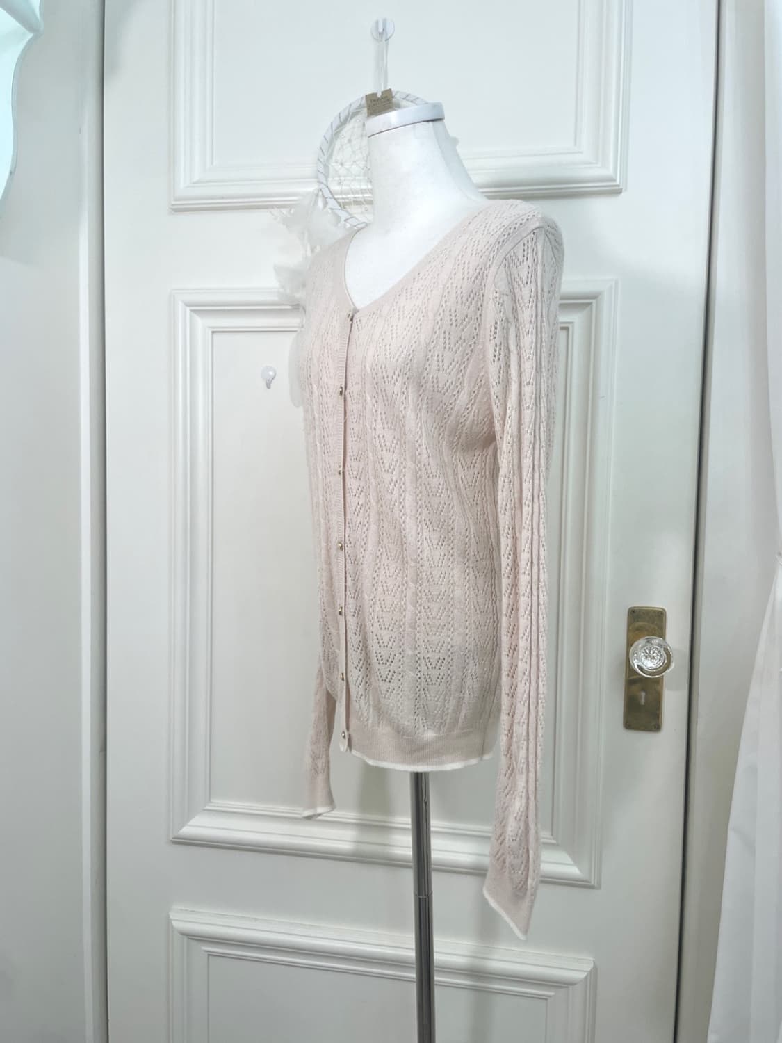 sheer pink crochet loose cardigan 상품이미지2