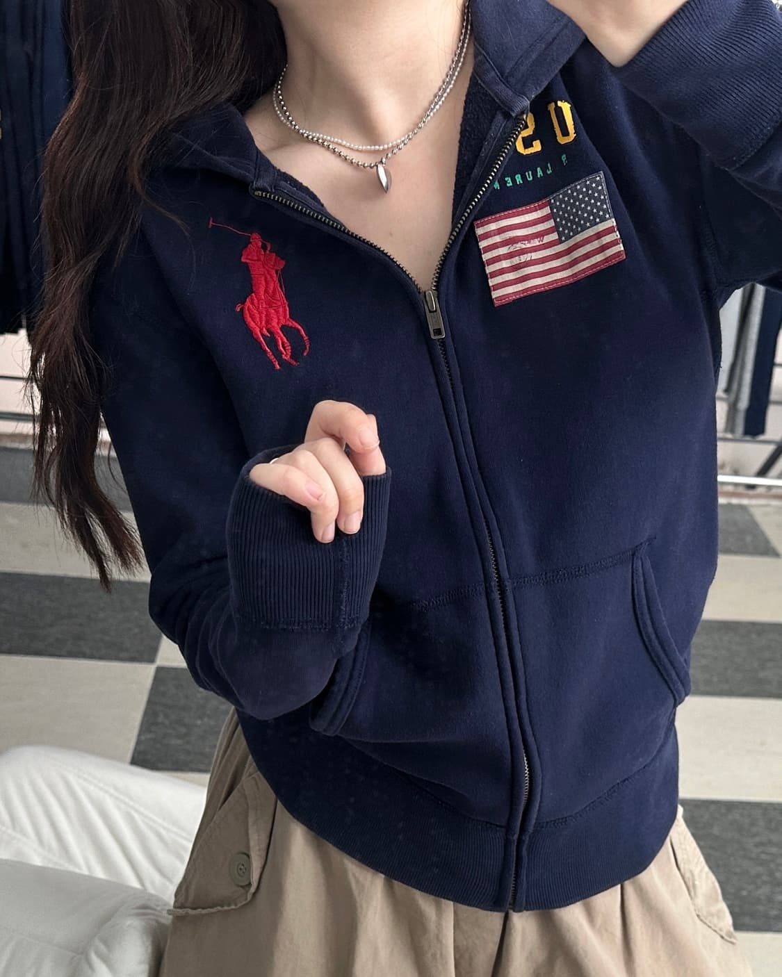 폴로 랄프로렌 네이비 빅포니 USA 성조기 후드집업 상품이미지1