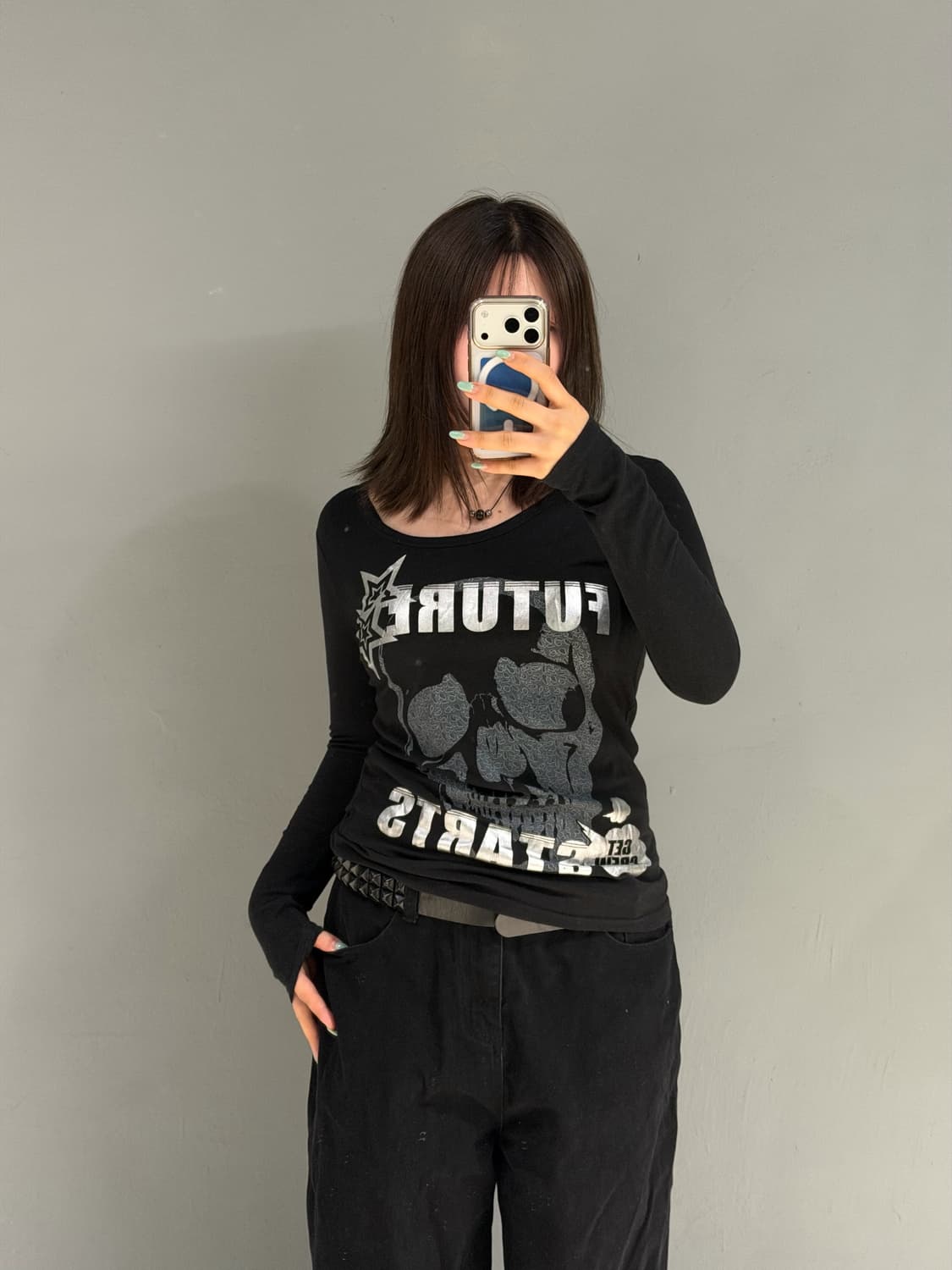 skull & glitter lettering long sleeve 상품이미지2