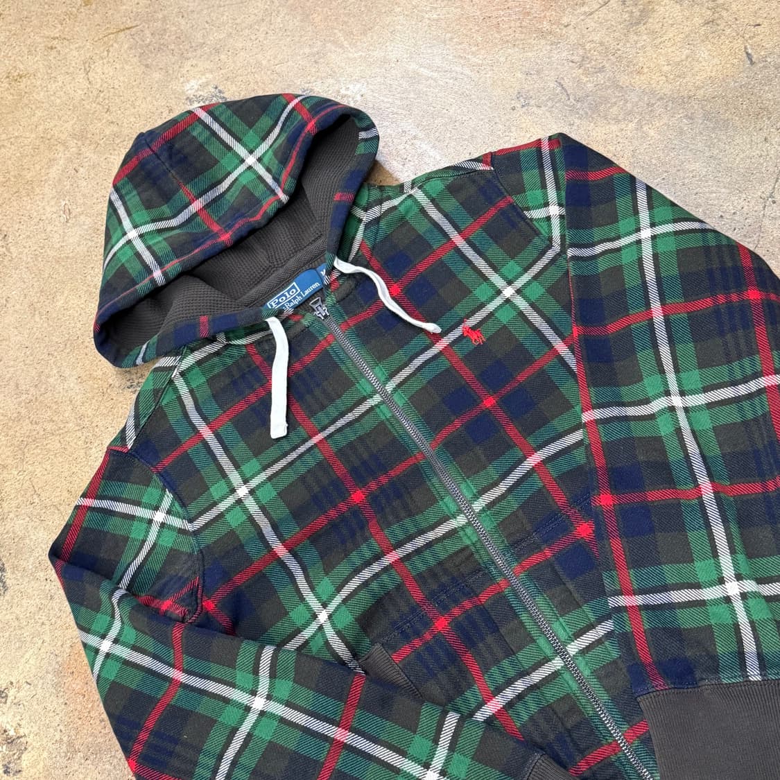 폴로 랄프로렌 체크 브라운 그린 후드집업 상품이미지1