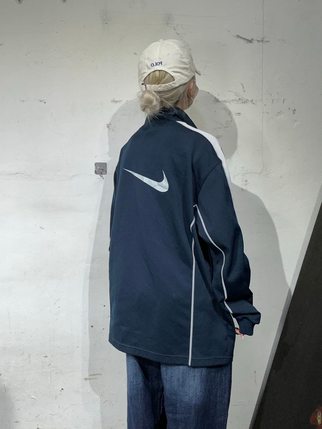 00s 나이키 네이비 빅 로고 화이트 라인 올드스쿨 트랙탑 져지 XXL 상품이미지3