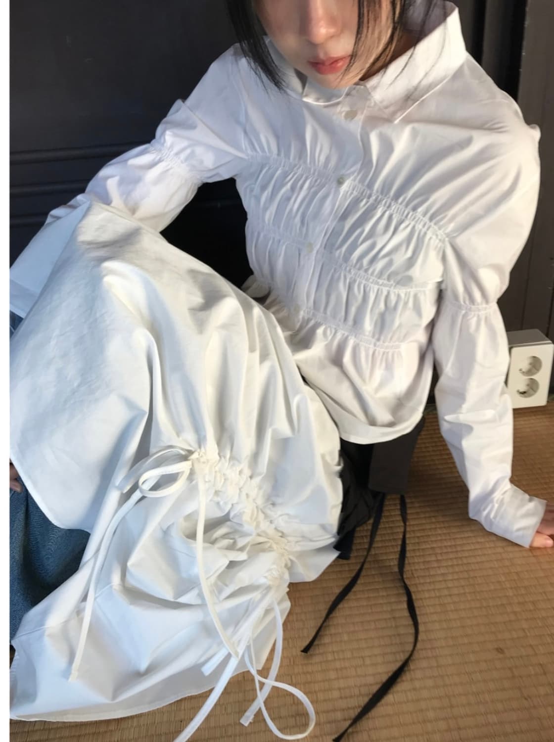 우화 셔링셔츠 화이트 새상품 상품이미지1