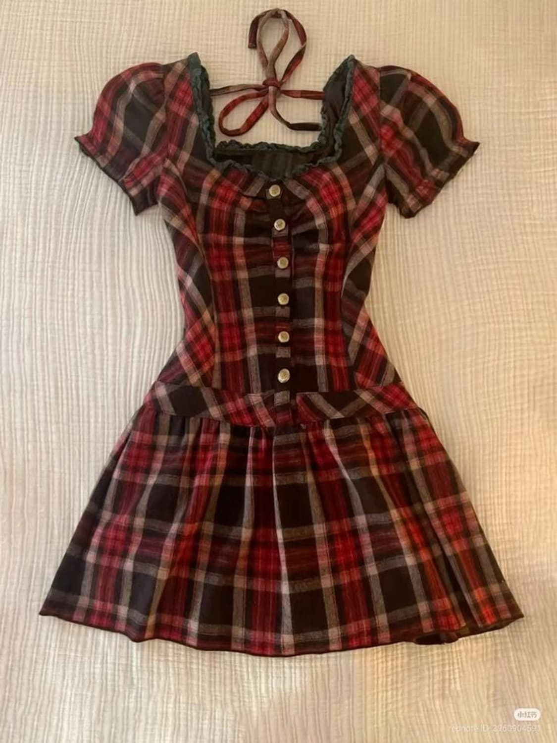 리즈리사 라떼갸루 딸기초코 체크 원피스 상품이미지1