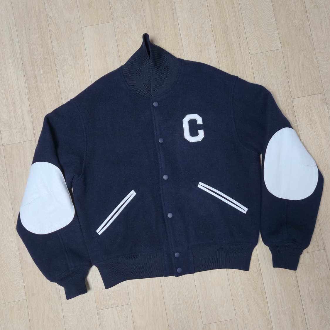 커버낫 네이비 울혼방 스타디움 자켓 C 패치 야구 점퍼 바시티 자켓 상품이미지1