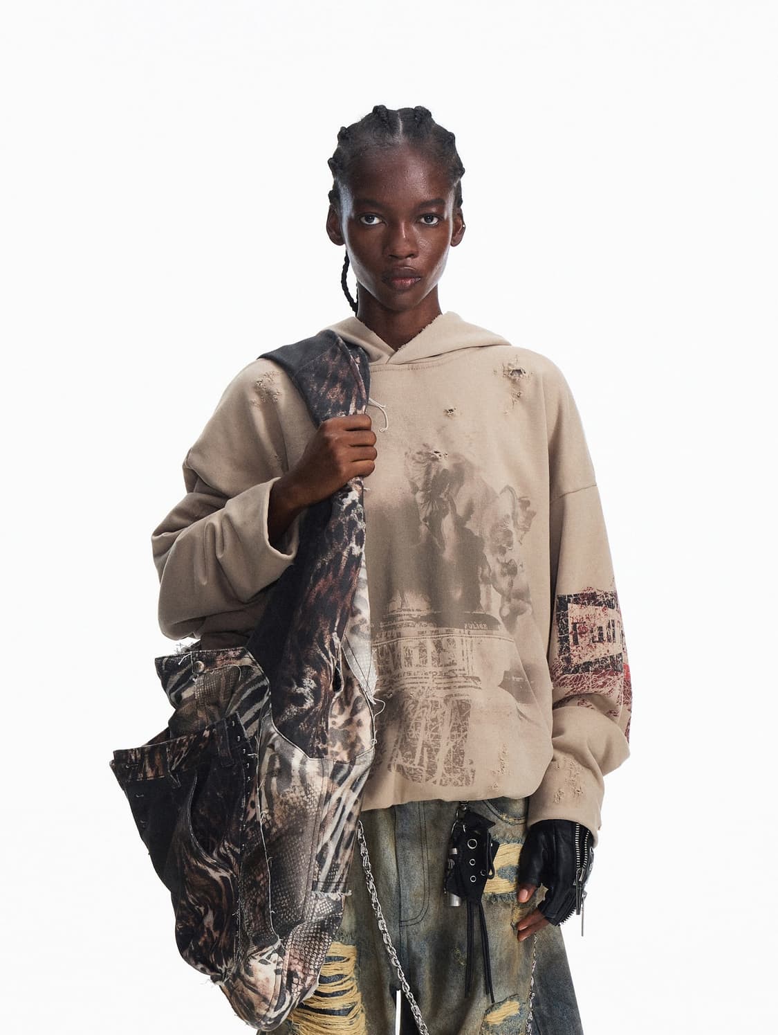 빈티지 무드 프린팅 디스트로이드 후드  상품이미지2