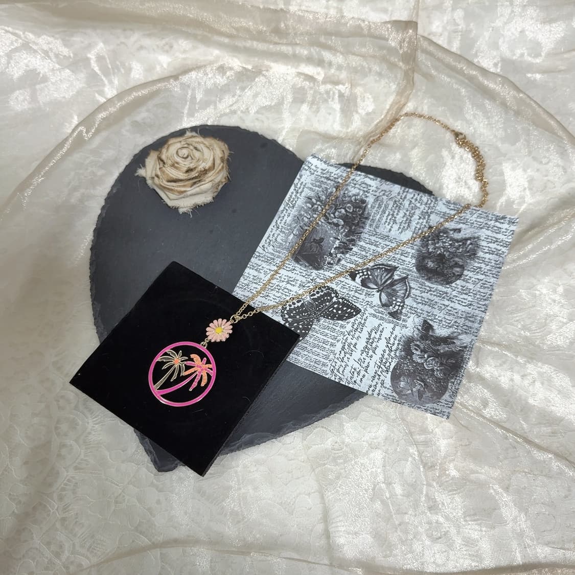 빈티지 에나멜 플라워 코코넛 나무 목걸이 상품이미지2