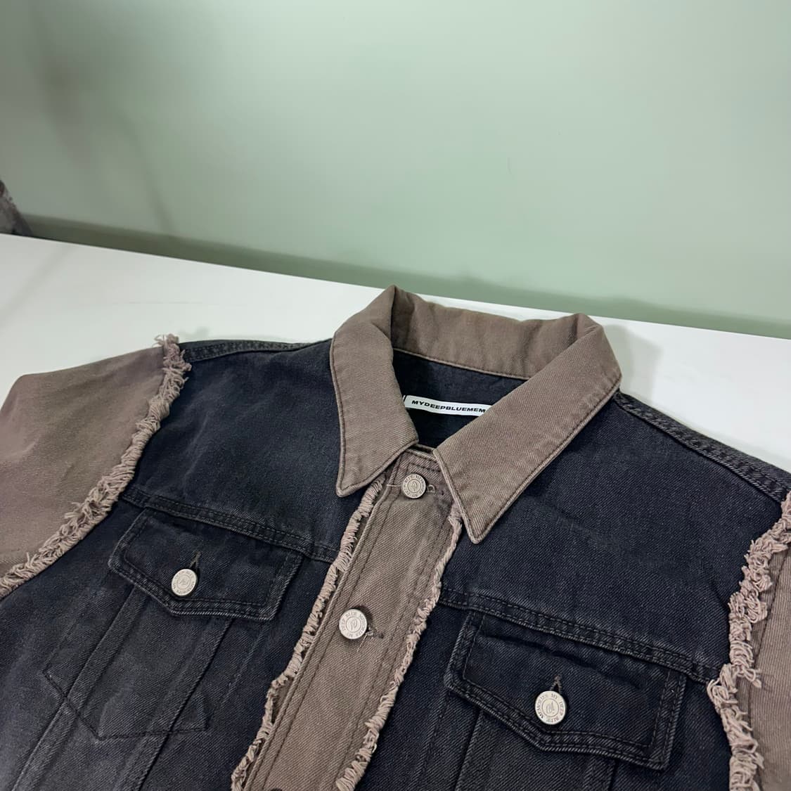 S 95 마이딥블루메모리즈 기본핏 배색 빈티지워시드 크롭 데님자켓 상품이미지3