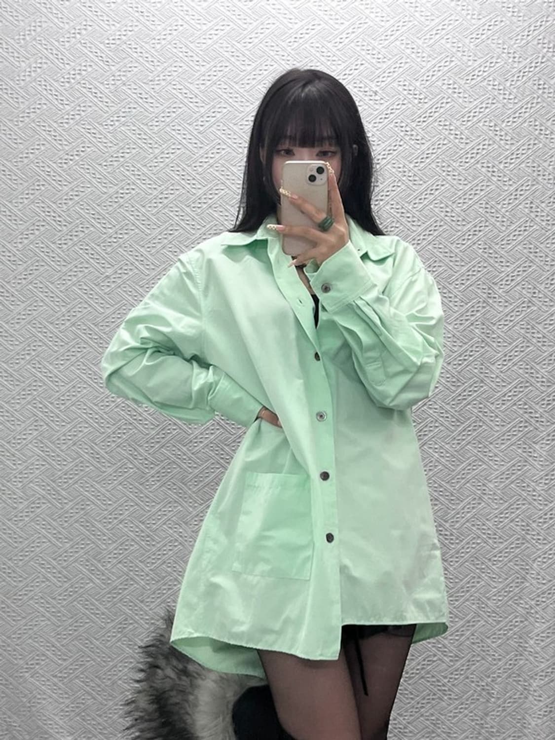 앤더슨벨 레트로 언발란스 피스타치오 그린 포켓 셔츠 L C09669 상품이미지1