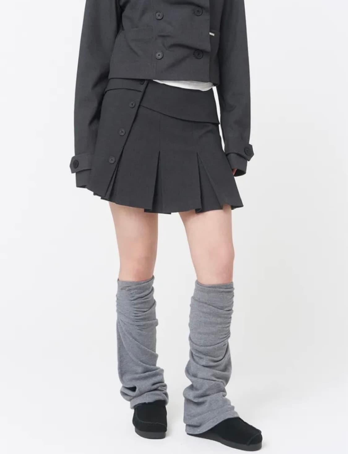 미세키서울 Pleats wrap mini skirt CHARCOAL 상품이미지1