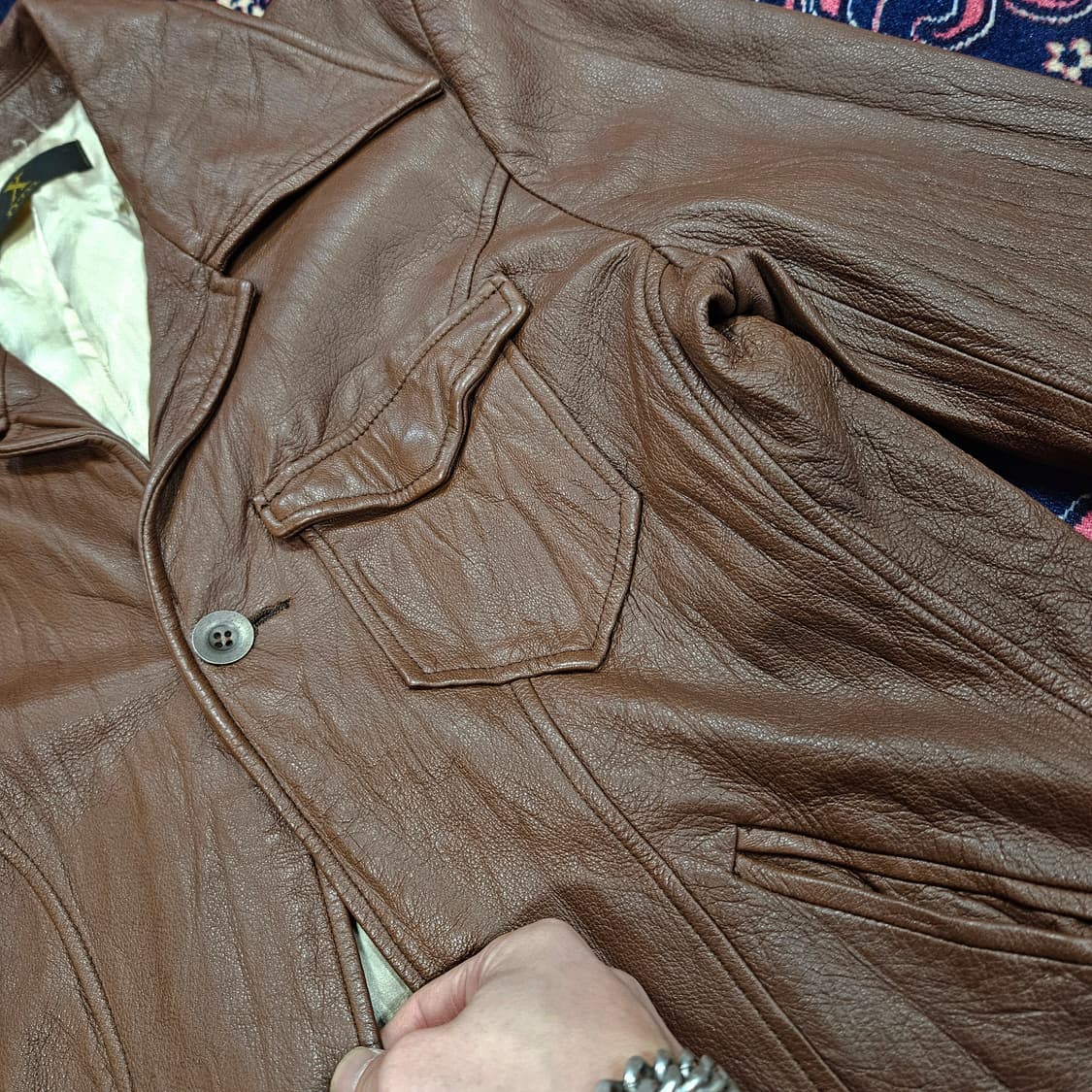 X frm in Japan 고트 레더 빅 카라넥 브라운 웨스턴 자켓 상품이미지7