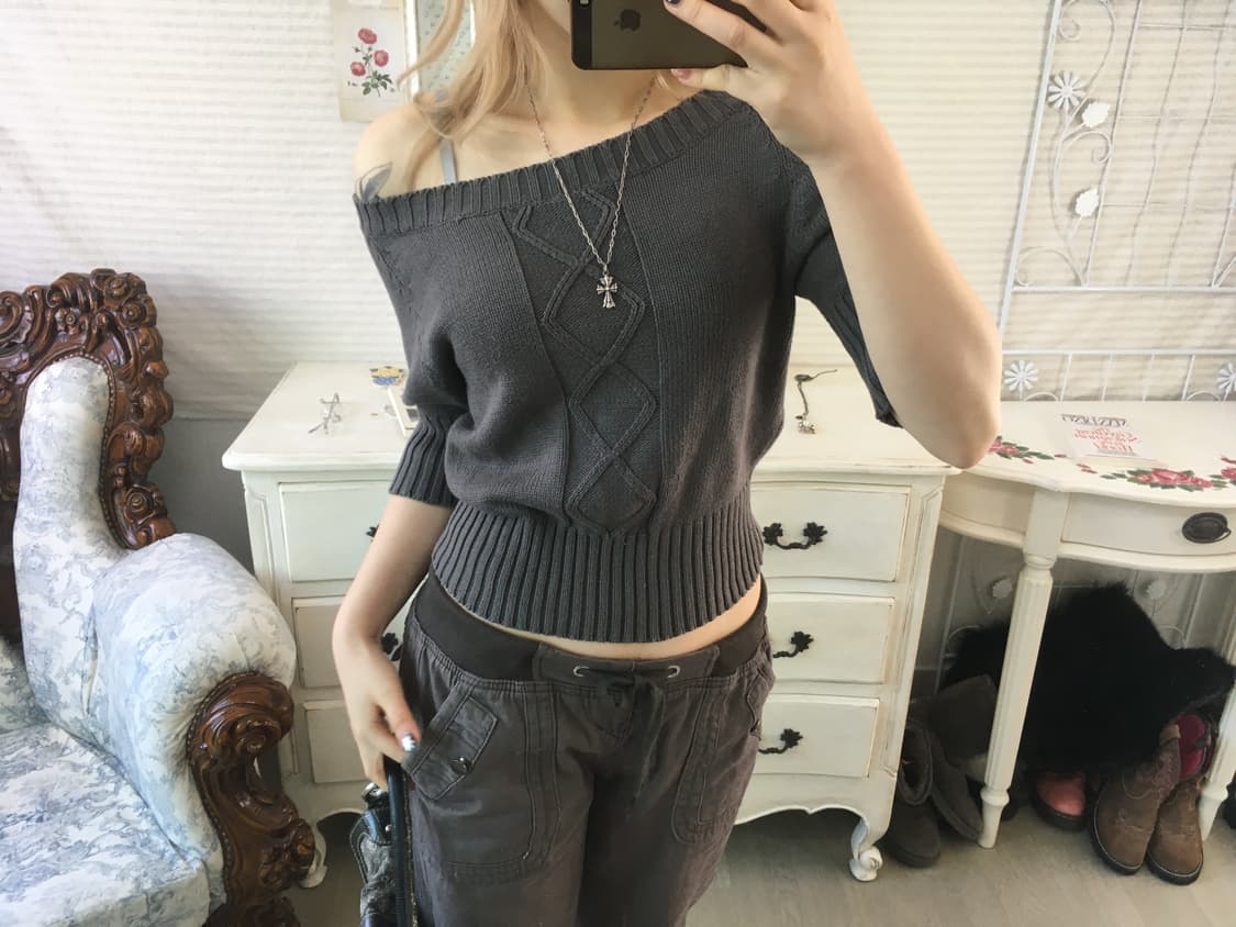 jpn vintage charcoal off-shoulder knit 상품이미지2