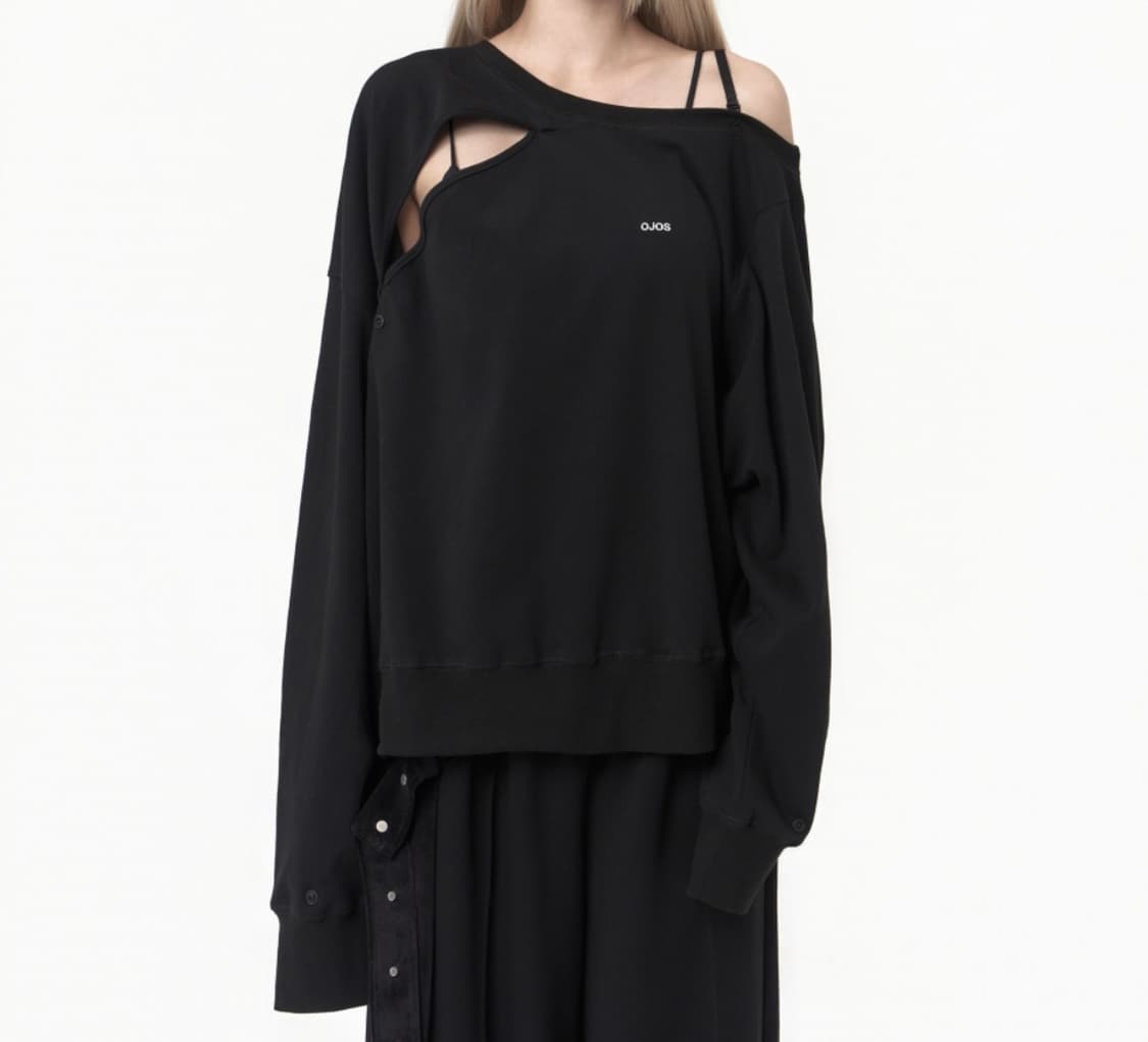 오호스 버튼업 스웨트셔츠 블랙 상품이미지1