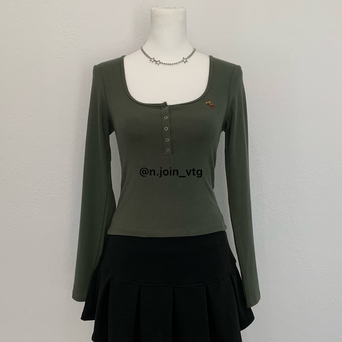 아베크롬비 헨리넥 올리브 카키 그린 롱슬리브 상품이미지1