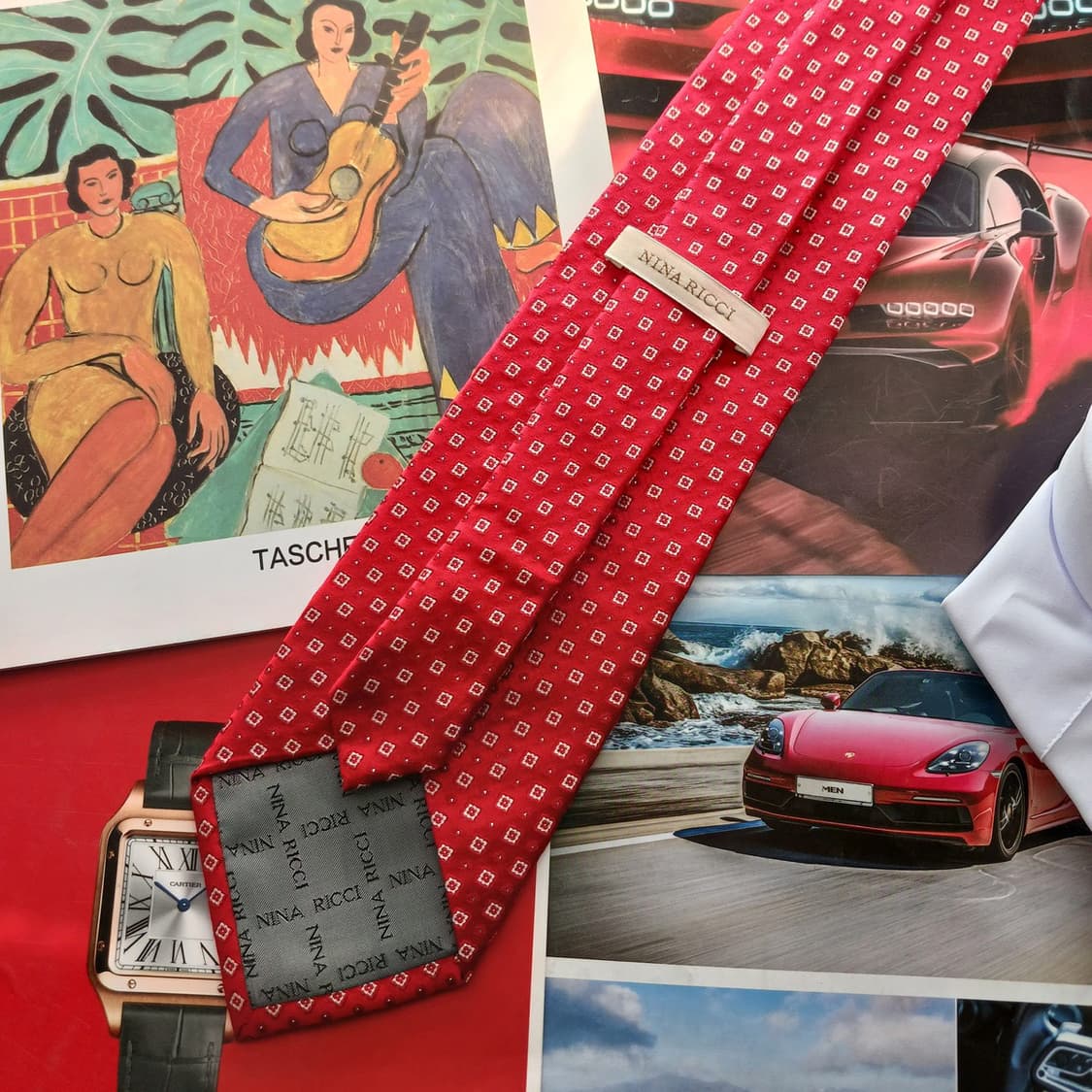 니나리치 실크 레드 패턴 넥타이 9.6cm A등급 A18641
 상품이미지4