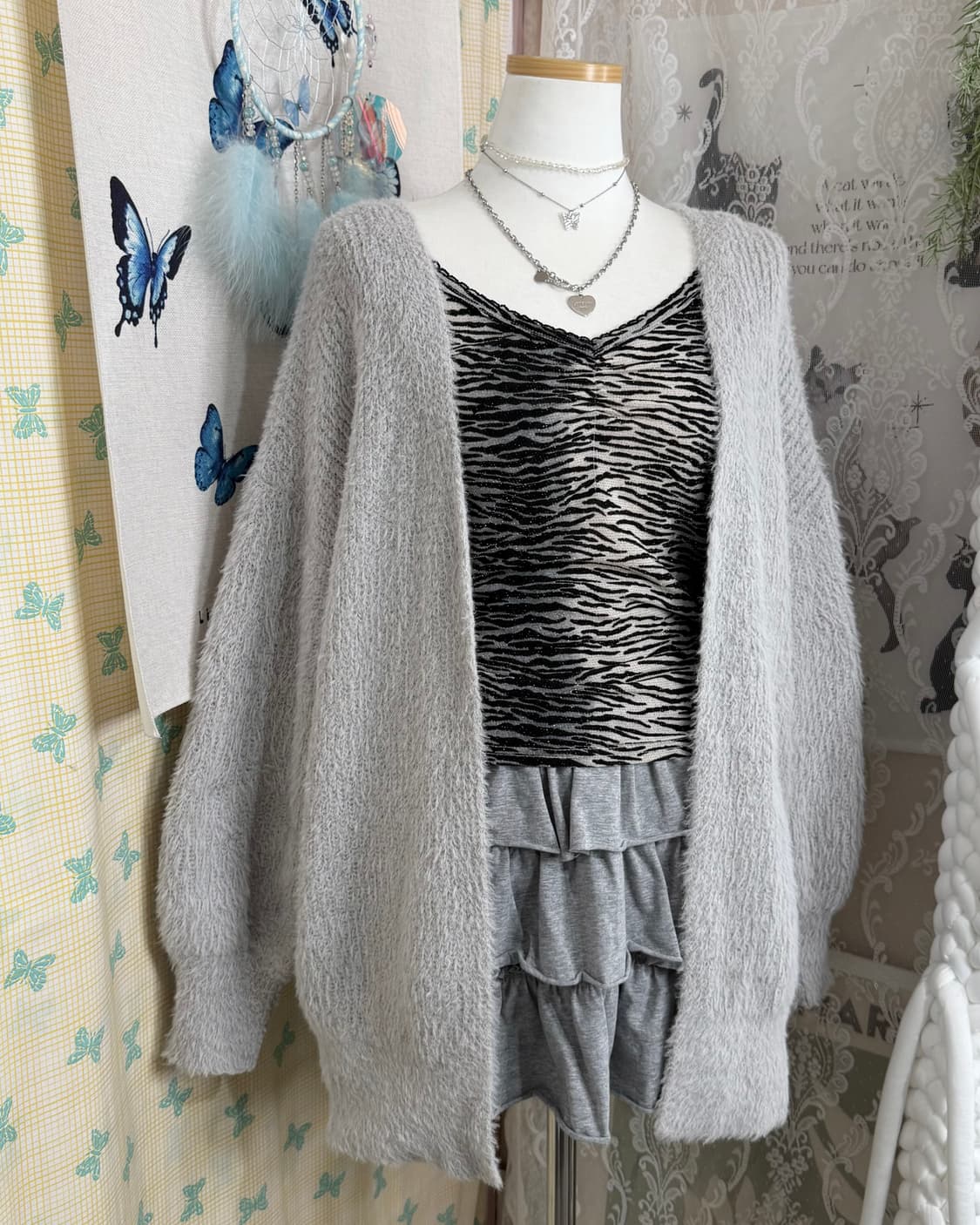 연그레이 퍼 롱 가디건 상품이미지3