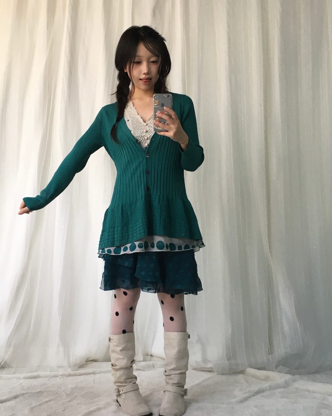 빈티지 청록 민트 도트 아카이브깔 코디세트  상품이미지1
