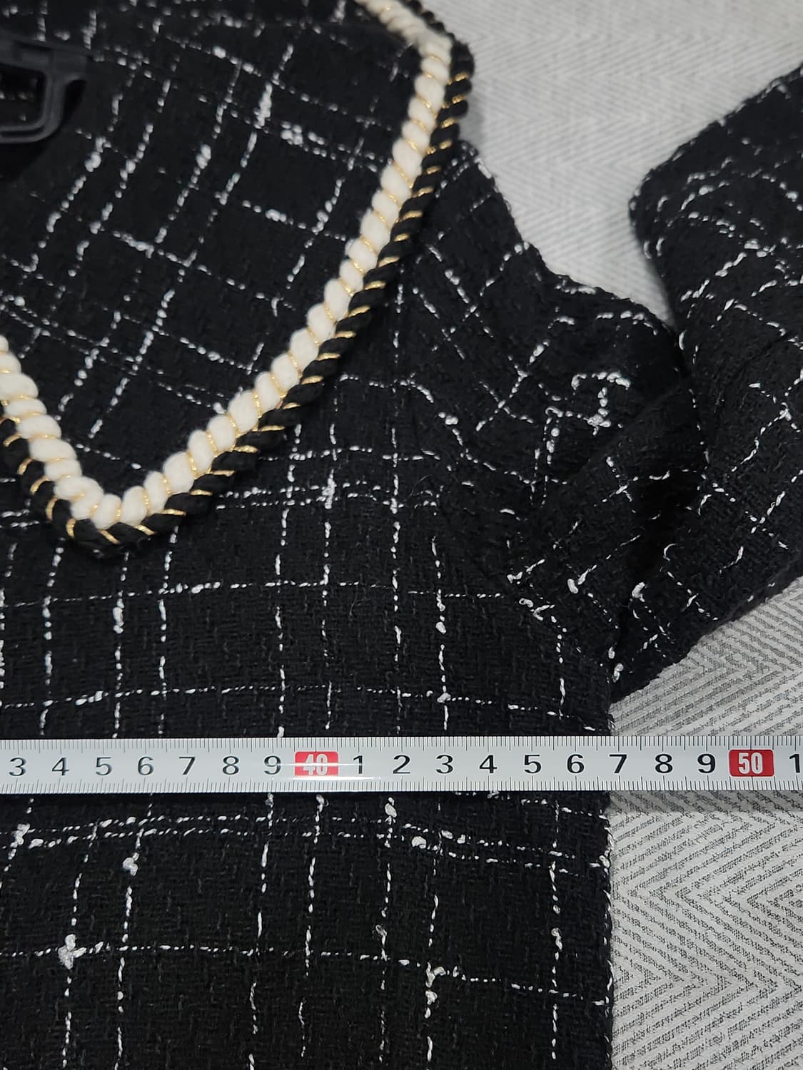 INVEST 트위드 진주 카라 플레어 원피스 F 블랙 상품이미지7