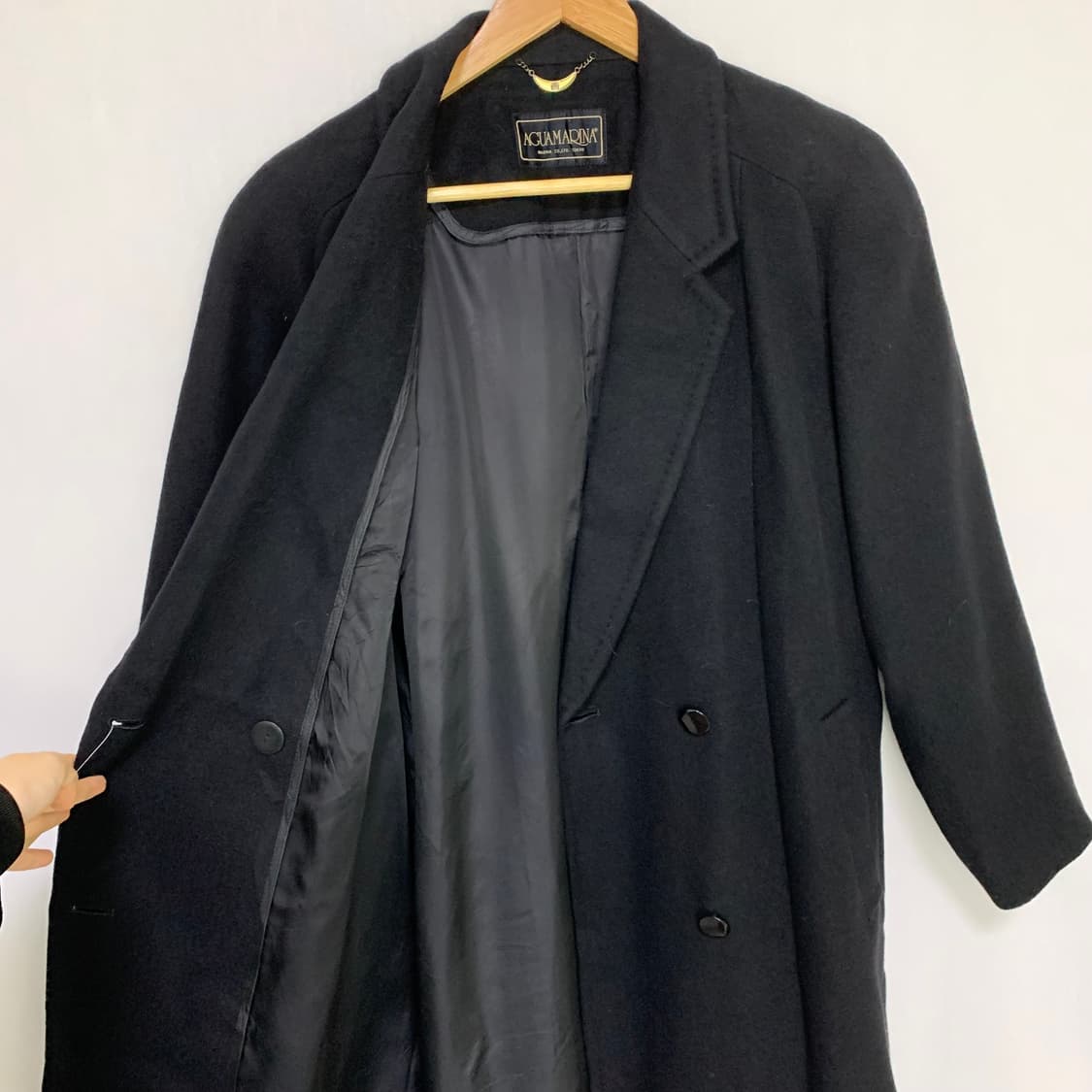 빈티지 캐시미어 100% 남녀공용 더블 버튼 블랙 롱 코트 상품이미지7