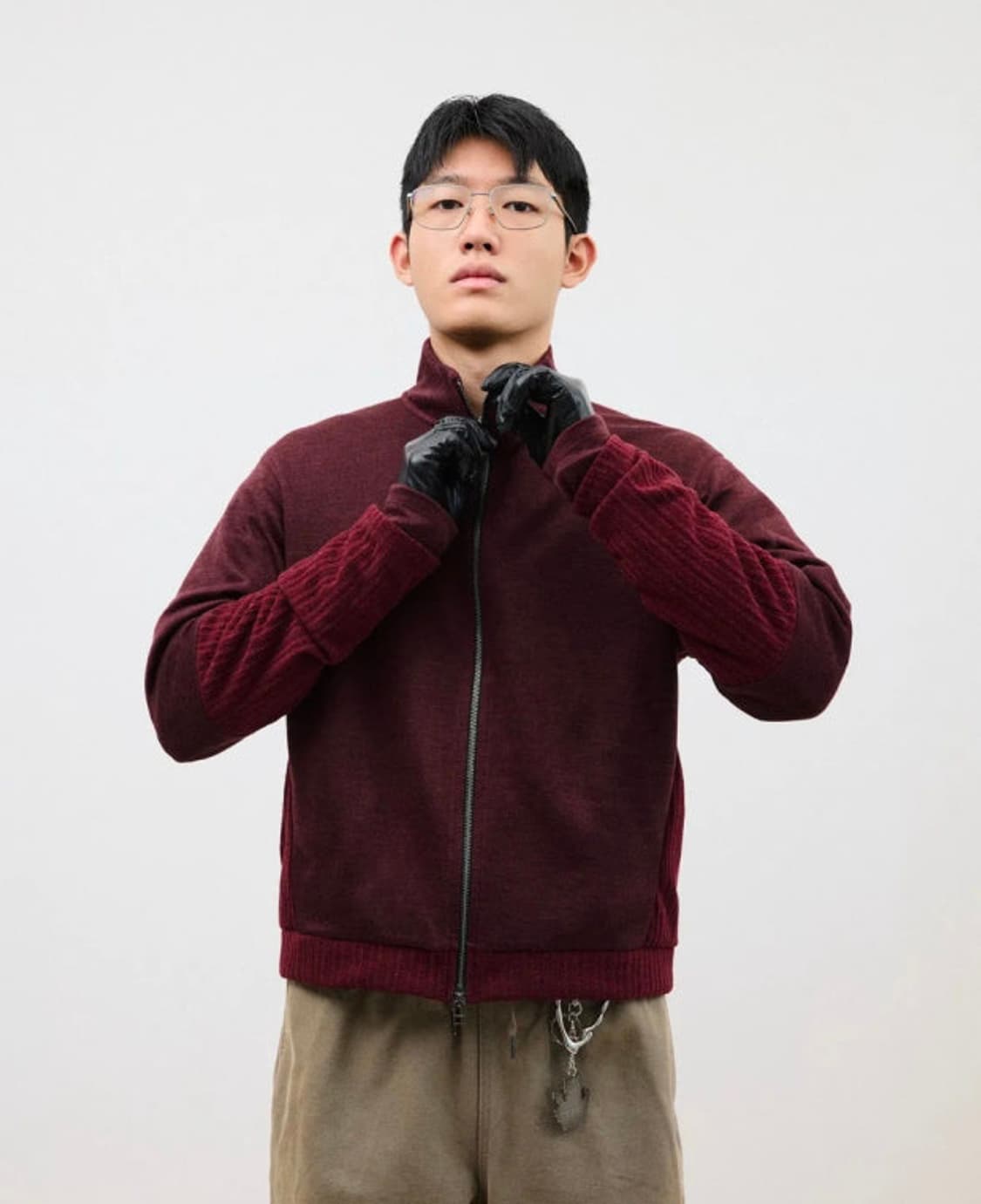 해칭룸 더블 슬리브 트랙 가디건 다크 레드 상품이미지2