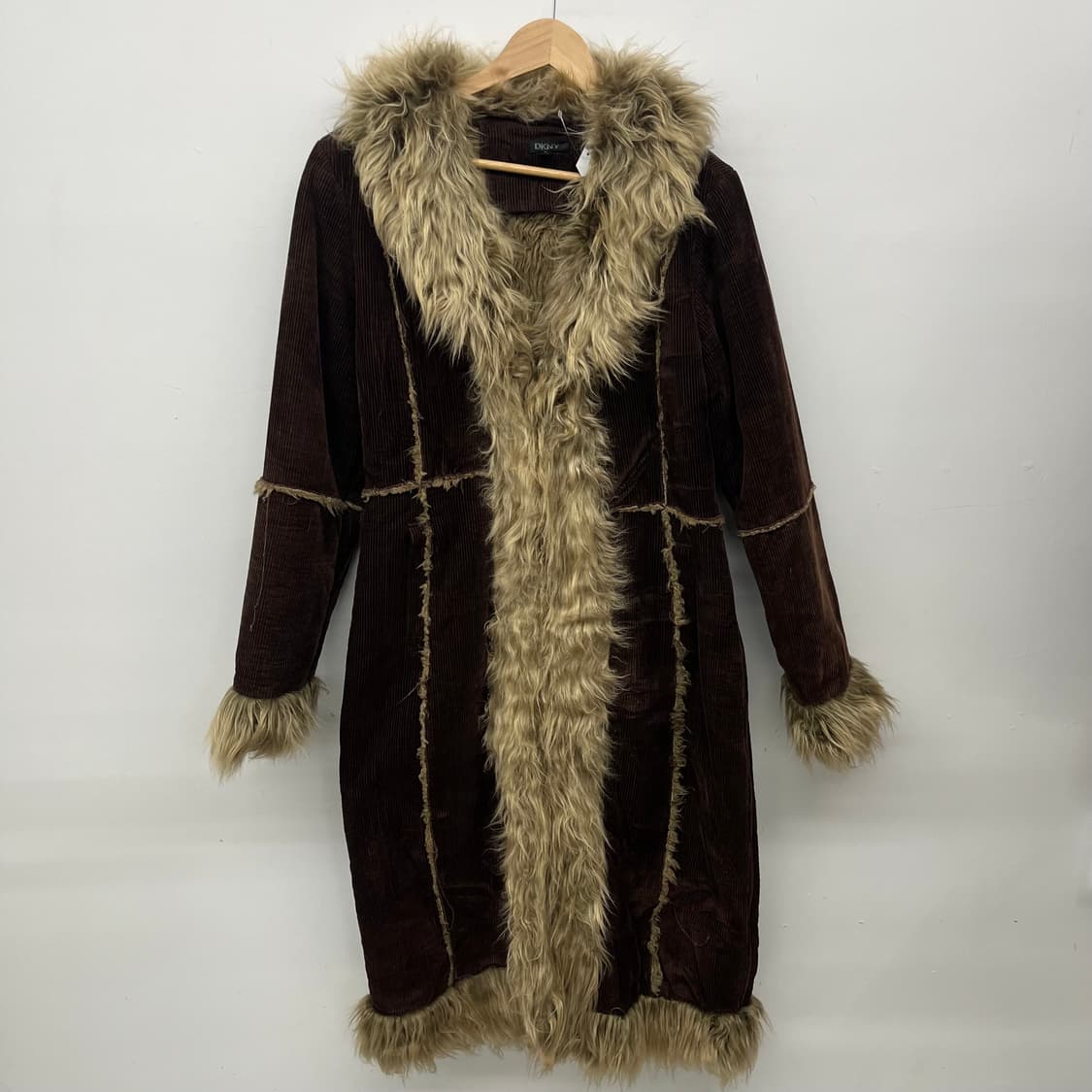 DKNY 브라운 코듀로이 퍼 코트 여L 상품이미지2