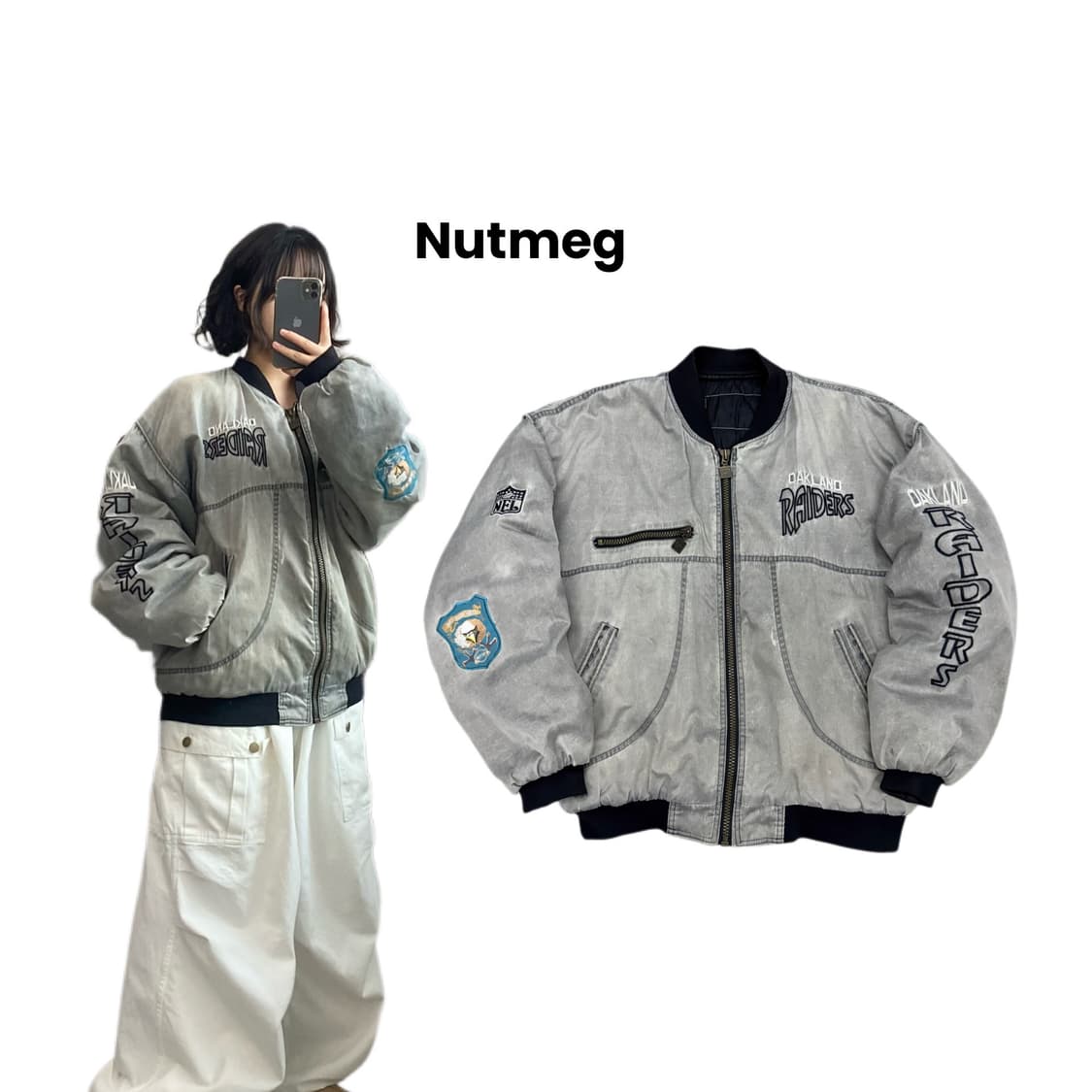 넛맥 90s NFL 오클랜드 레이더스 스톤워싱 항공 자켓 상품이미지1