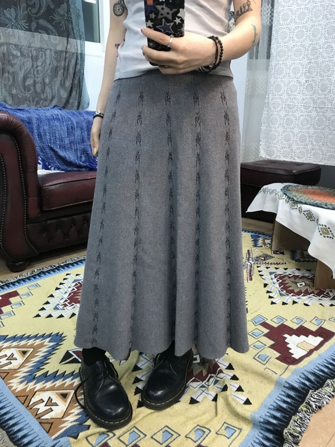 빈티지 여성 패턴 밴딩 니트 롱 스커트 상품이미지1