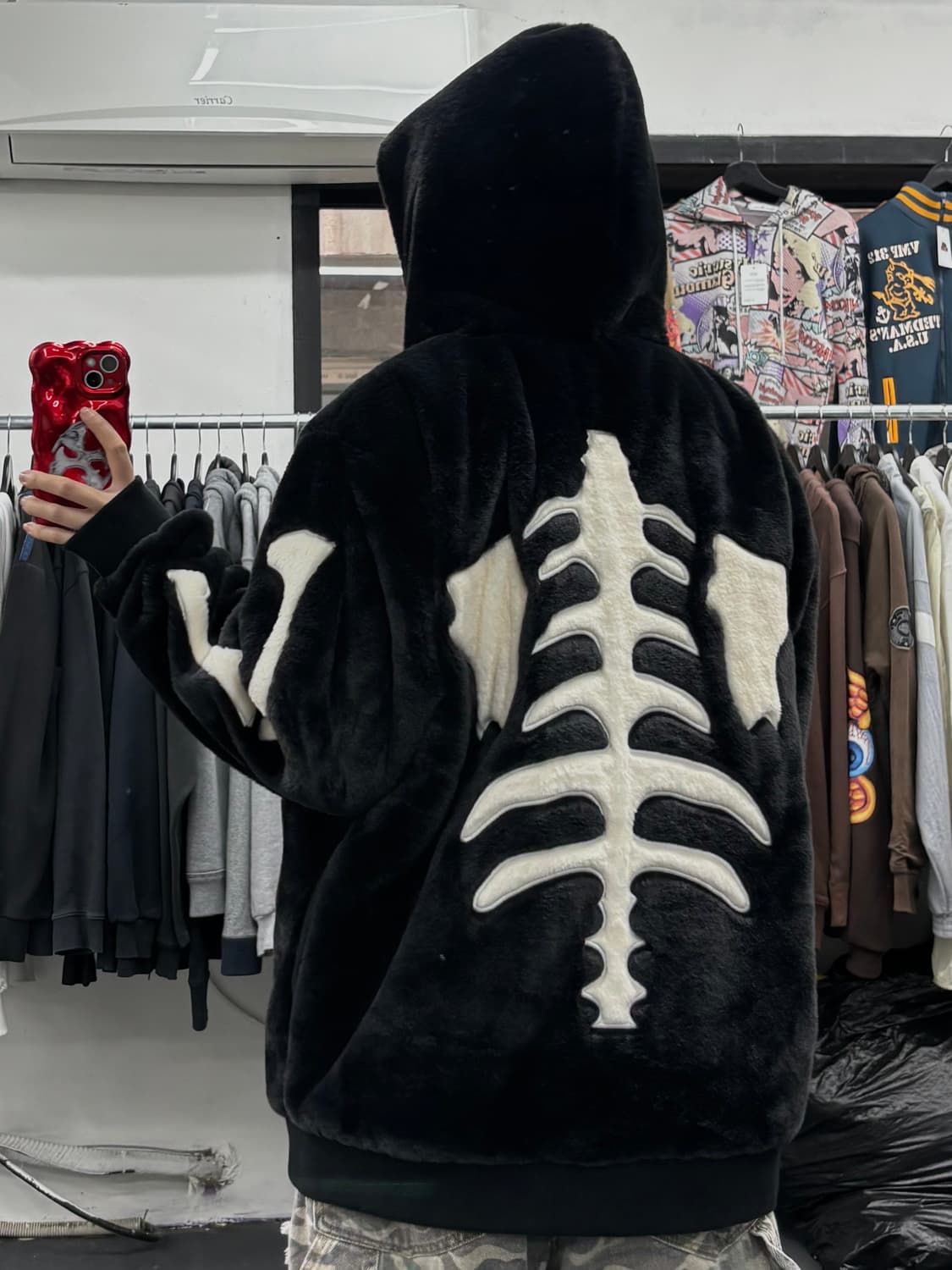 밴슨 레더 본 스켈레톤 퍼 후드집업 상품이미지5