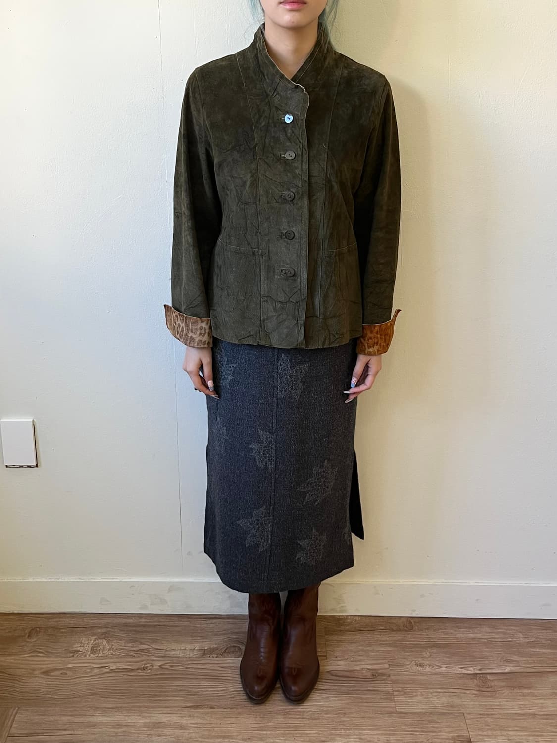 Cizenne 올리브 레오파드 피그스킨 자켓 상품이미지7