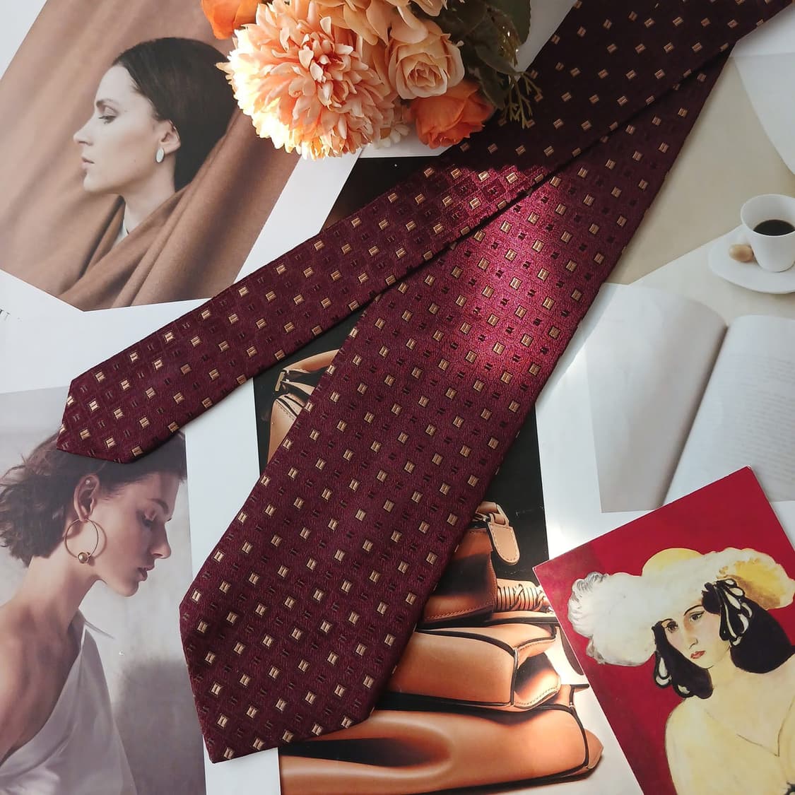 더반 실크 버건디 스퀘어 자카드 넥타이 9.2cm A+등급 A19112
 상품이미지3