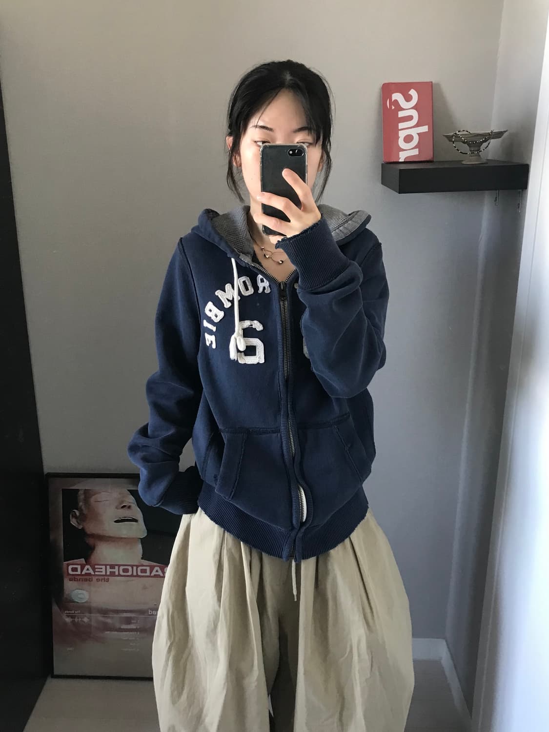 아베크롬비 자수로고 헤비써멀 네이비 후드집업 상품이미지3