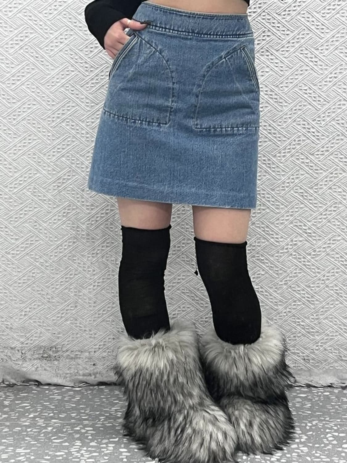 아페쎄 캐주얼 유니크 빅포켓 미니스커트 데님 청치마 34 C08587 상품이미지1