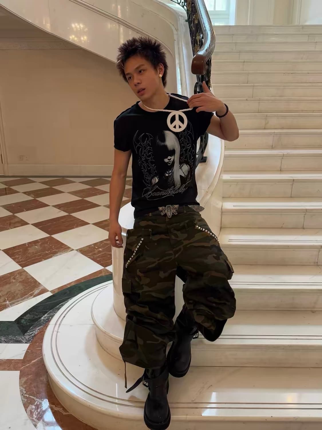 Double Waist Camo Baggy Cargo Pants  상품이미지5